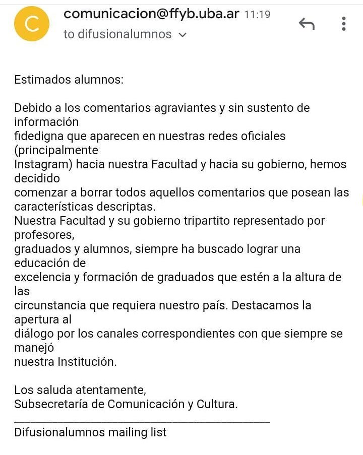 JuliietaPacheco's tweet photo. #ffyb #uba Censura a sus estudiantes. 
Queremos rendir finales online! 
No hay medios de dialogo, si hace 4 meses presentamos proyectos y recien ahora dan mínimas soluciones. https://t.co/b8Jmgqzpi4