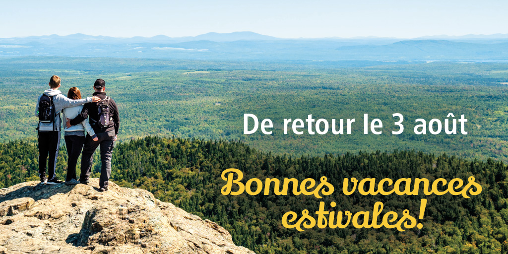 ☀️ Nous serons fermés du 18 juillet au 2 août inclusivement. 

Au plaisir d'échanger avec vous à notre retour!