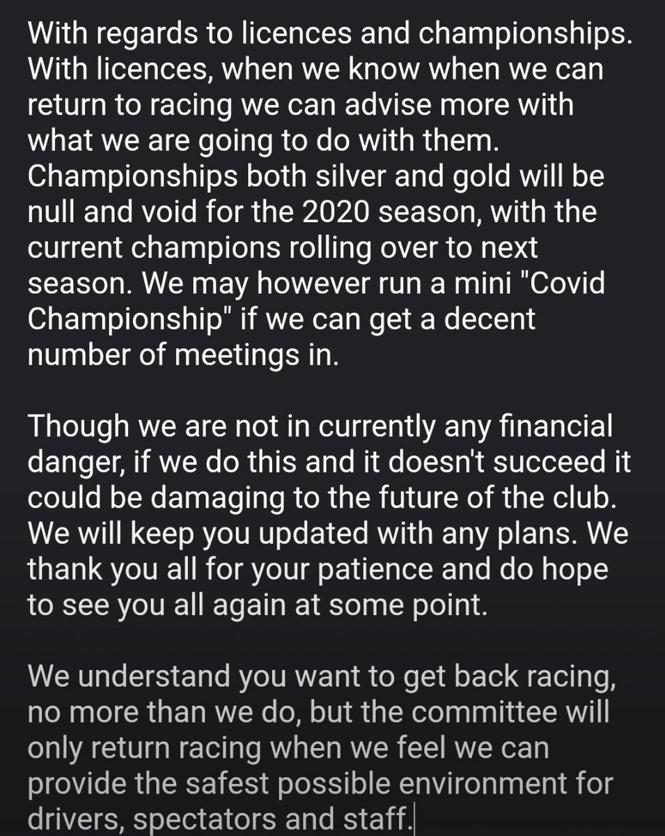 Statement from Warton Stock Car Club committee.