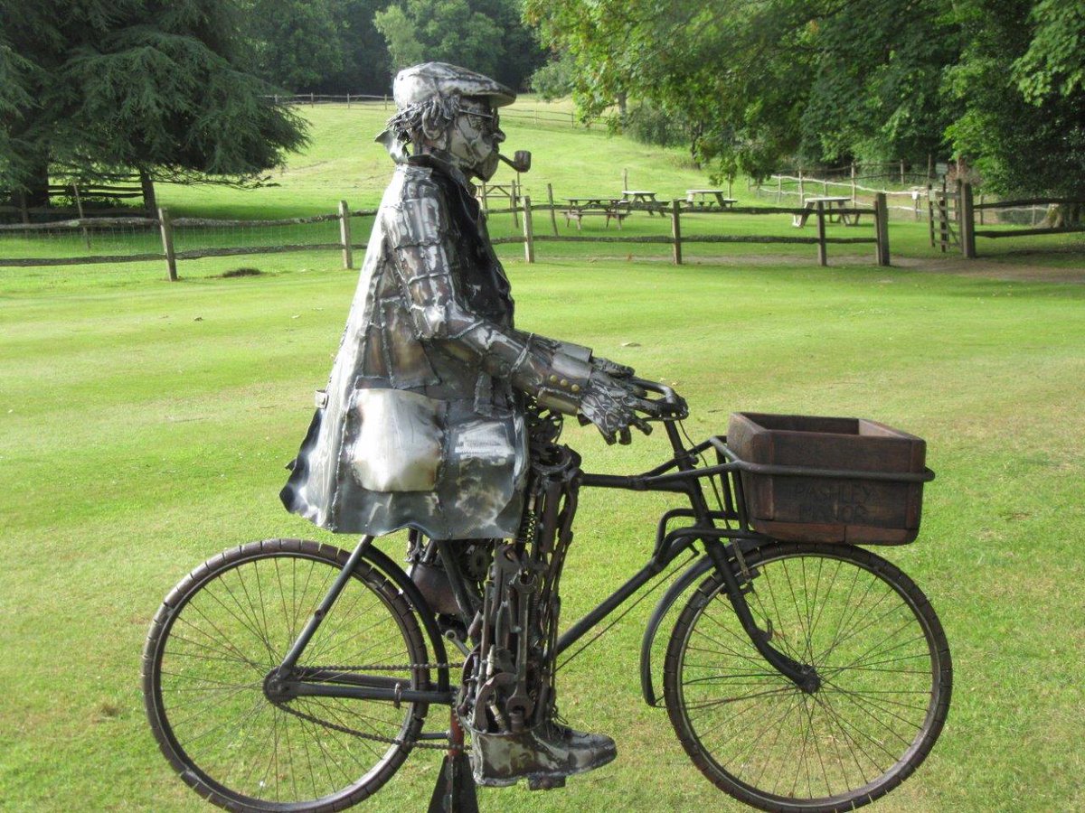 Meet Roly-he arrived yesterday to join our sculpture exhibition. Almost 100 pieces of sculpture on display&amp;for sale in the gardens until the end of Sept. We love that he has Pashley Manor engraved on his basket ... now we just need to get some plants in there for him to deliver!)