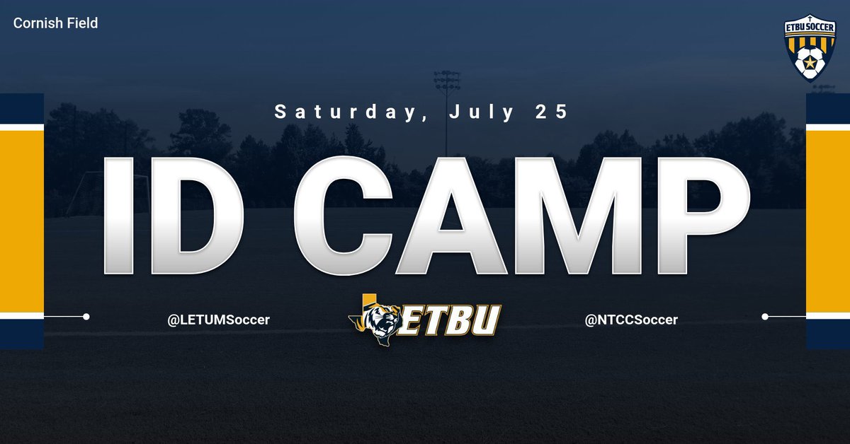 ‼️ID Camp Reminder‼️

We are just over a week away now! Really excited to be back on the field soon and working alonsgside a couple great staffs <a href="/LETUMSoccer/">LeTourneau University Men's Soccer</a> and <a href="/NTCCSoccer/">NTCC Soccer</a>! 

Register at:
menssoccer.etbusportscamps.com/tiger-id-camp.…

#OurGiftHisGlory