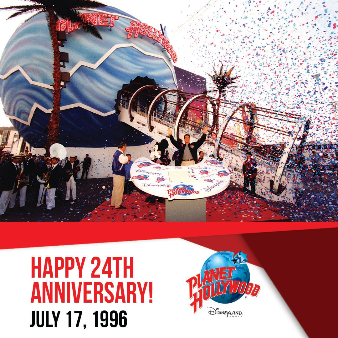 phollywoodparis's tweet photo. We opened our doors 24 years ago at @DisneylandParis! Thank you for supporting us through the years! #planethollywooddlp #phrestaurant #anniversary #disneylandparis #disneyvillage https://t.co/HT7EENC6t5