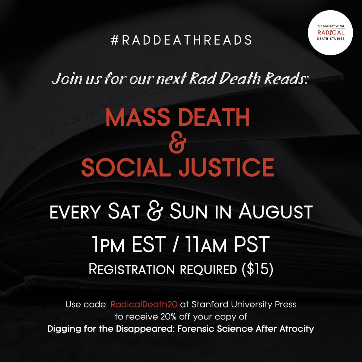 RadDeathStudies's tweet photo. 📖 Announcing our next #RadDeathReads, coming in August! 
Join us for virtual discussions, author Q&amp;A’s and more! 
Info here: https://t.co/DoerJ6kEeL https://t.co/kwEuMXz1LU