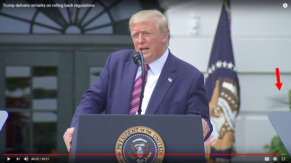 ThreadThis is very interesting.When  @realDonaldTrump spoke about rolling back regulations yesterday, I saw this.First frame shows nothing; fourth frame it flew behind him.