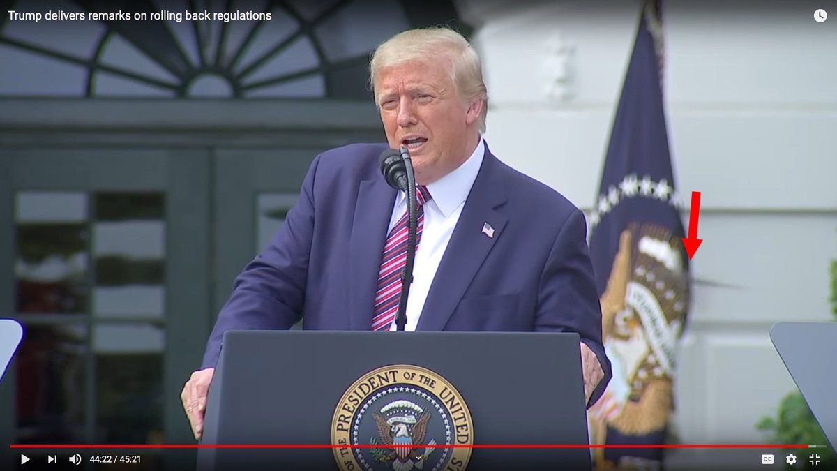 ThreadThis is very interesting.When  @realDonaldTrump spoke about rolling back regulations yesterday, I saw this.First frame shows nothing; fourth frame it flew behind him.