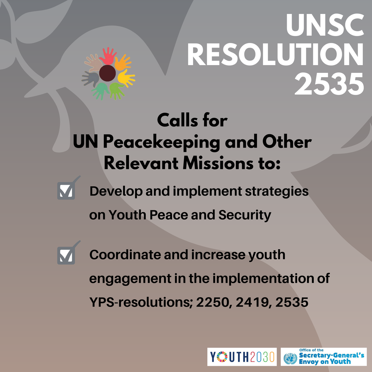 UNYouthAffairs's tweet photo. It’s time to change the #Youth4Peace and Security Agenda from words into action 🙌

To accomplish this, we need:

💫Young people in the driver’s seat
💫Partnerships
💫Commitment from Member States
💫Resources https://t.co/nKoRvvktFH