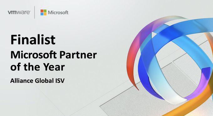VMware is pleased to announce that we’ve been recognized as an Alliance Global ISV Finalist for the 2020 <a href="/Microsoft/">Microsoft</a> Partner of the Year Awards. Read more ➡ bit.ly/2Ch7M5G