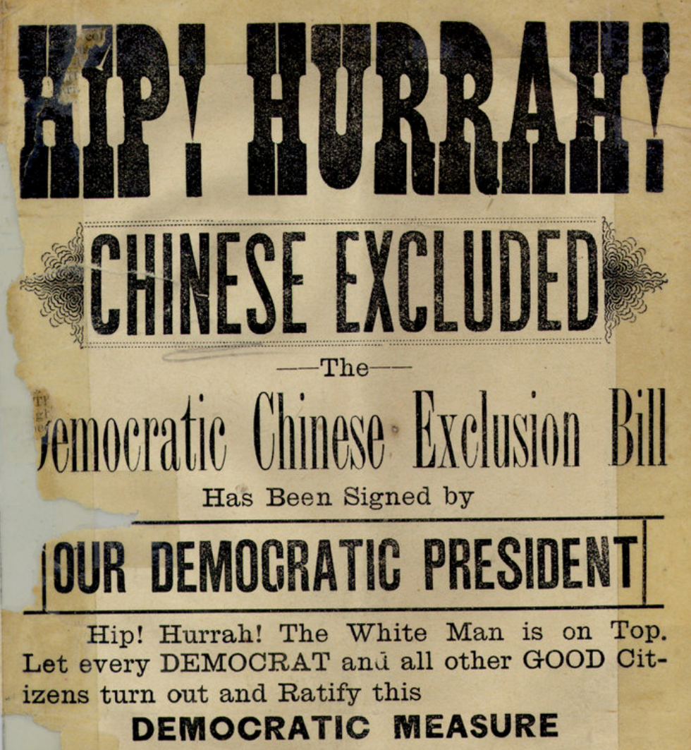 but as the Gold Rush ended, white people started throwing hissy fits about IMMIGRANTS TAKING OUR JOBS (what's new) and discrimination against Chinese Americans culminated in the 1882 Chinese Exclusion Act, the first time America banned immigration from a specific country (5/?)
