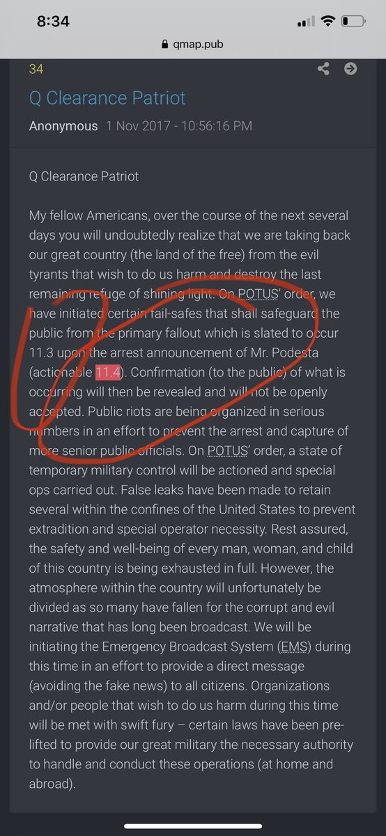 Deep state would realize the gig is up and they must execute their final plan. Here’s the funny part. Q and  @potus know exactly what their plans are. Notice Q post 26 is a  @potus tweet simply saying “November 3”. Obvisly this is reference to Presidential election but this