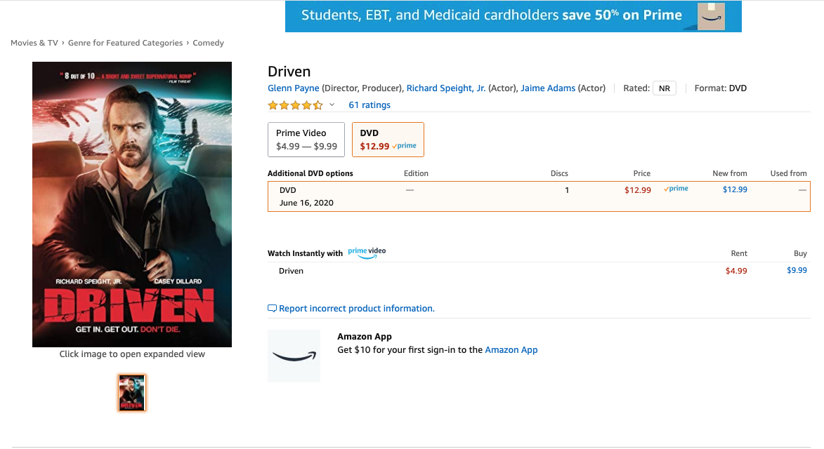 drivenmovie's tweet photo. Did you guys get 10 Day shipping on our Amazon DVD even if you're subscribed to Prime? We just noticed this long delay. Best guess is they print each copy as they're ordered. Just wanted to check in. Thanks, All! 

Amazon DVD: https://t.co/YMk8FQDAH8

#dvd #dvdextras #amazondvd https://t.co/a6mNOE6C87