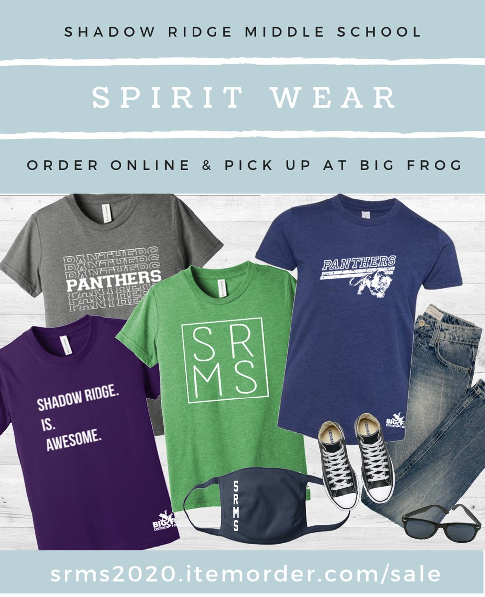 Parents, check out our fresh new styles and designs for Shadow Ridge spirit wear!  We have short sleeve, long-sleeve, and hoodie tops in a variety of colors, plus a new addition for this school year - masks!  srms2020.itemorder.com/sale