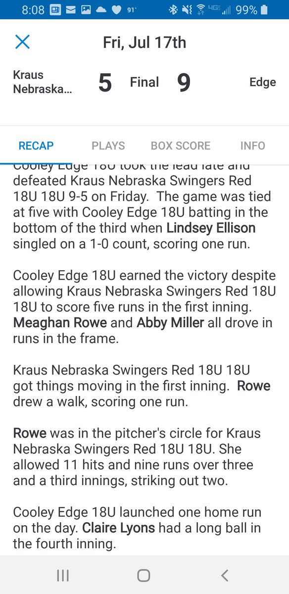 Elkhorn_Edge02's tweet photo. Great start to @USSSAFastpitch Nebraska Class A State going 2-0 in pool play! @_clairelyons_ had a day making diving plays on defense and hitting a 💣 in each game!! @toribaker_6 and @meganngarcia14 handled the pitching! Bracket play at 12:30 tomorrow! #FTG https://t.co/dtrvfeIaLJ