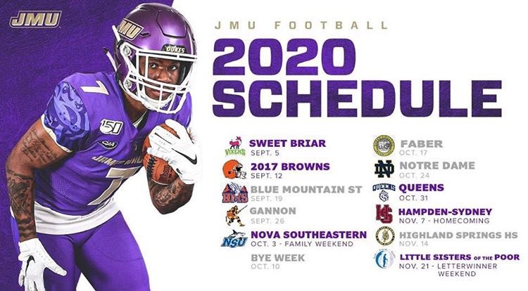 JMUBarstool's tweet photo. BREAKING: JMU releases new 2020 football schedule following CAA football cancellation https://t.co/KtiKgw3tWH