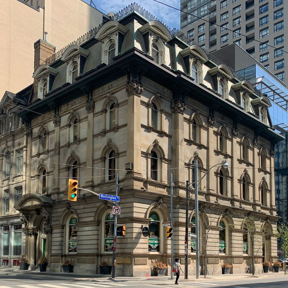 A thread of downtown Yonge Street, as part of  @Toronto_Arch research. First, Second Empire: The Irish Embassy/originally the Bank of British North America . Henry Langley 1874/Burke & Horwood 1903. The entry was moved from south to west. 1/