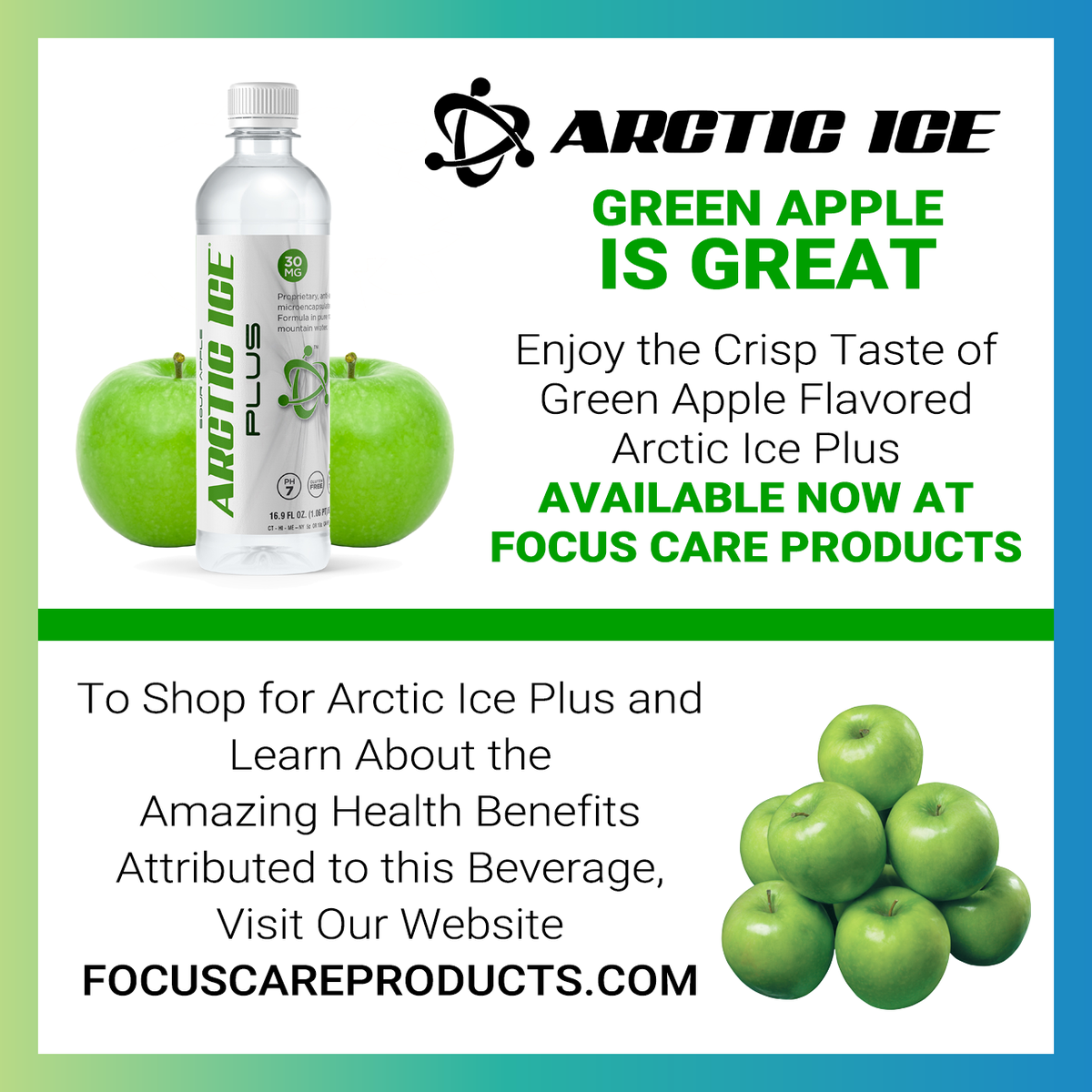 focuscarenv's tweet photo. Quench your thirst with the crisp and refreshing taste of green apple flavored Arctic Ice Plus infused water. 🍏🍏🍏Available for purchase now at https://t.co/Ru3B9II21g #flavoredwater #greenapple #infusedwater #focuscareproducts #arcticice #beverage #refreshing #thirstquenching https://t.co/jF8P4BBERO
