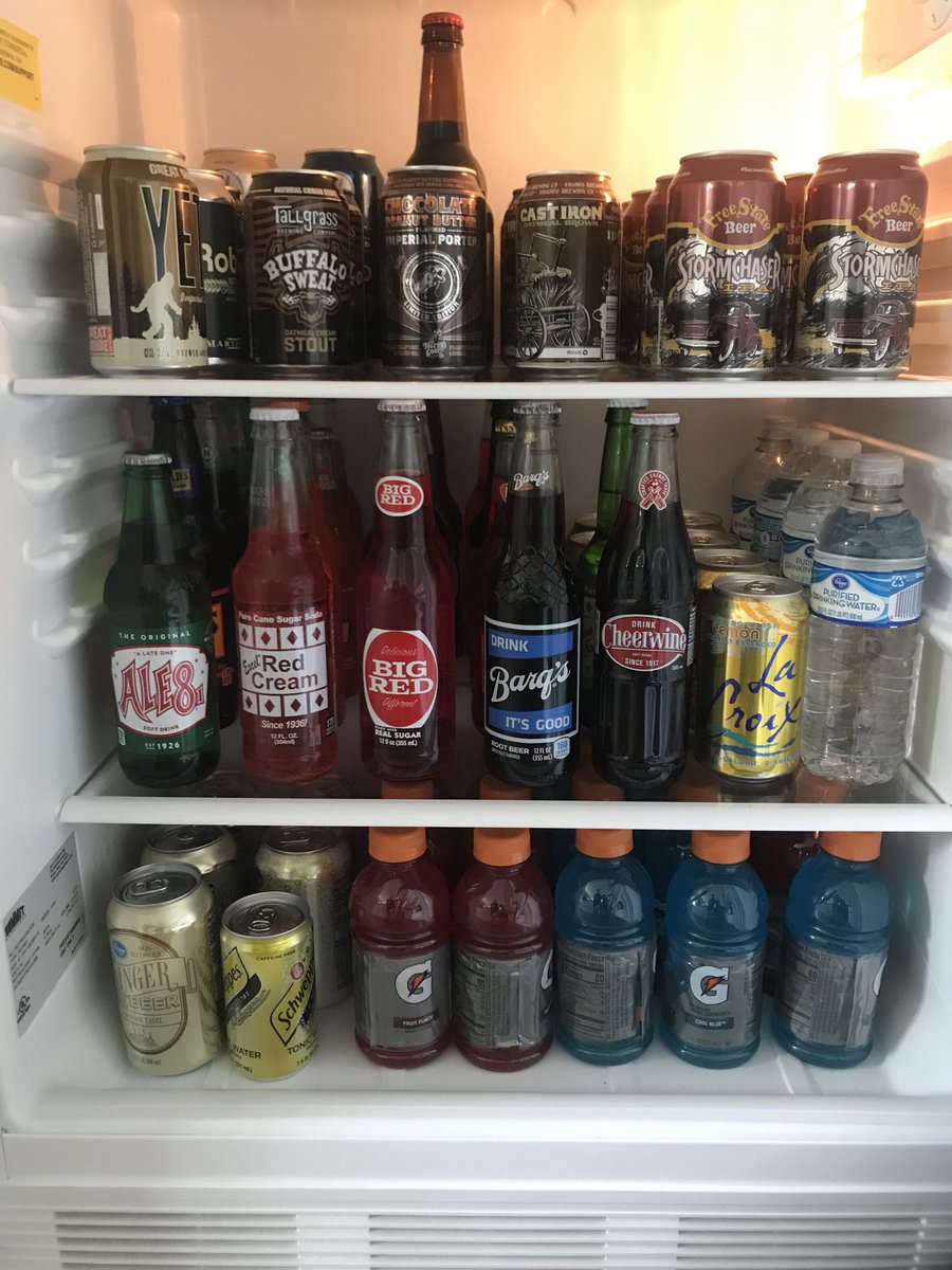 farrellkellym's tweet photo. Drinks fridge stocked, awaiting ⁦@_GuidedByVoices⁩ and later ⁦@JPernicious⁩.  Starting to feel like an actual weekend!  ⁦@MassStreetSoda⁩  ⁦@OnTheRocks1818⁩ https://t.co/IXgdH4zXD9