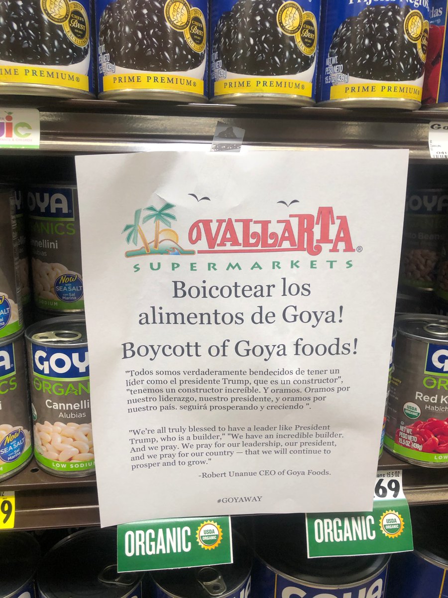 Ourmanflint1's tweet photo. #BoycottGoyaFoodsMade these signs for my local VallartaMarket https://t.co/VbKIfHs7cU
