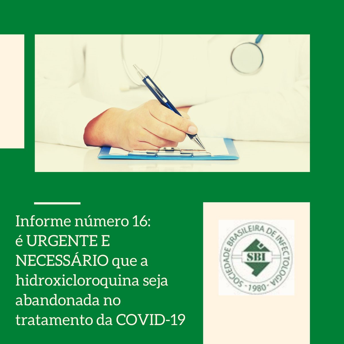 SBInfectologia's tweet photo. Com base em dois estudos robustos publicados em 16/7 (EUA/Canadá e Espanha), a SBI acompanha sociedades médicas científicas internacionais e a OMS e recomenda o abandono URGENTE da hidroxicloroquina para qualquer fase do tratamento da COVID-19. | https://t.co/MGJ4oTSN0u https://t.co/v3yYATHFXH