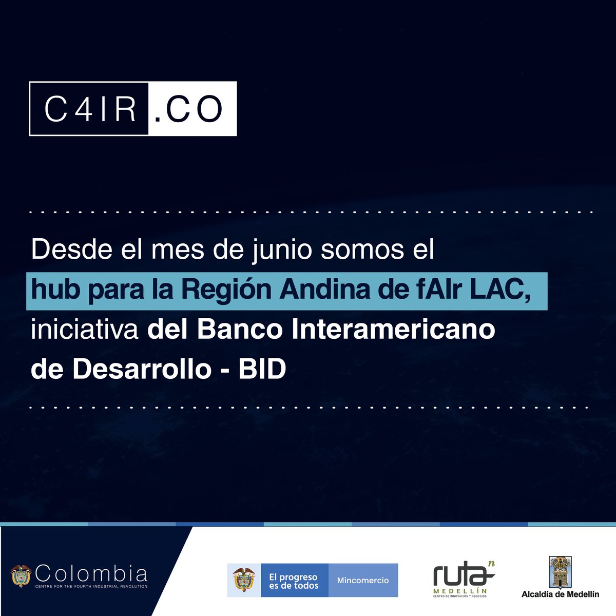 C4IRColombia's tweet photo. #Hilo | Hace unos días les contamos que habíamos sido designados como Hub de la Región Andina de #fAIrLAC de @el_BID.  En este hilo te contamos un poco más sobre lo que esto significa. https://t.co/gzpd1AVGto
