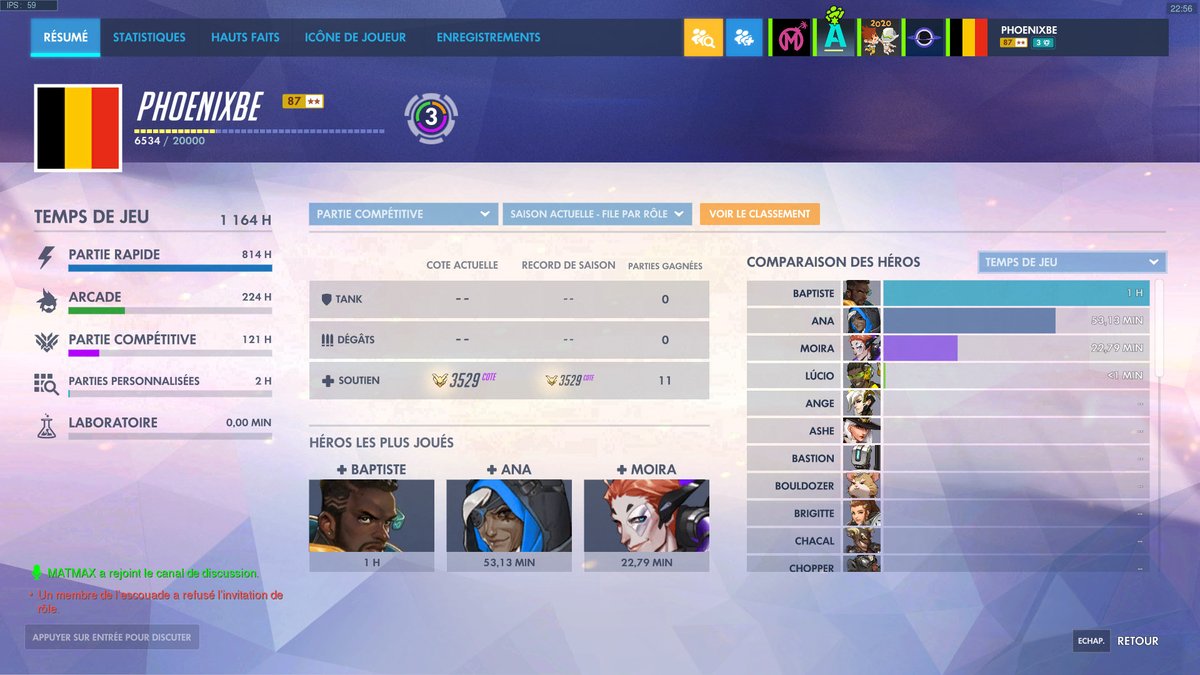 Il y a 2 ans sur OW, je me disais "j'aime vraiment pas la ranked, mais ça serait trop bien si je pouvais juste toucher le diamant". Now, grâce au travail acharné de ma coach, et avec la complicité de mes mates, je suis "officiellement" master. Je vous dédie donc cette réussite!👍