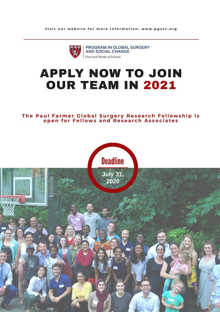 Two weeks to apply to be a Paul Farmer #GlobalSurgery Research Fellow or Associate! Medical students and trainees globally are encouraged to apply! Feel free to reach out to our current and past fellows and RAs with questions!