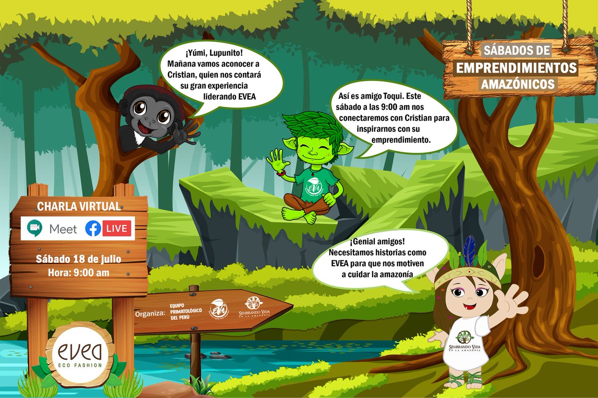 kokitoamazonia's tweet photo. #SábadosDeEmprendimientosAmazónicos

➡️ Nuestra pequeña duendecita #Yúmi junto con Toqui y Lupunito, nos invitan a una charla virtual con Cristian Gutiérrez, representante del emprendimiento EVEA.

▶️ Se entregarán certificados a los que participen de todas las charlas virtuales https://t.co/59yN3oLFQY