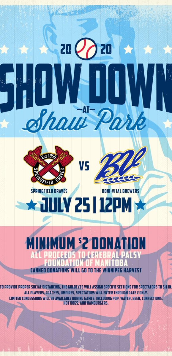Next Saturday at Shaw Park we take on the BV Brewers. All the proceeds go to an association in Jacoby's honour, the Cerebral Palsy Association of Manitoba! You will even get to see Jacoby's famous post game tour around the bases! Please retweet! 
#baseballmanitoba
#cerebralpalsy