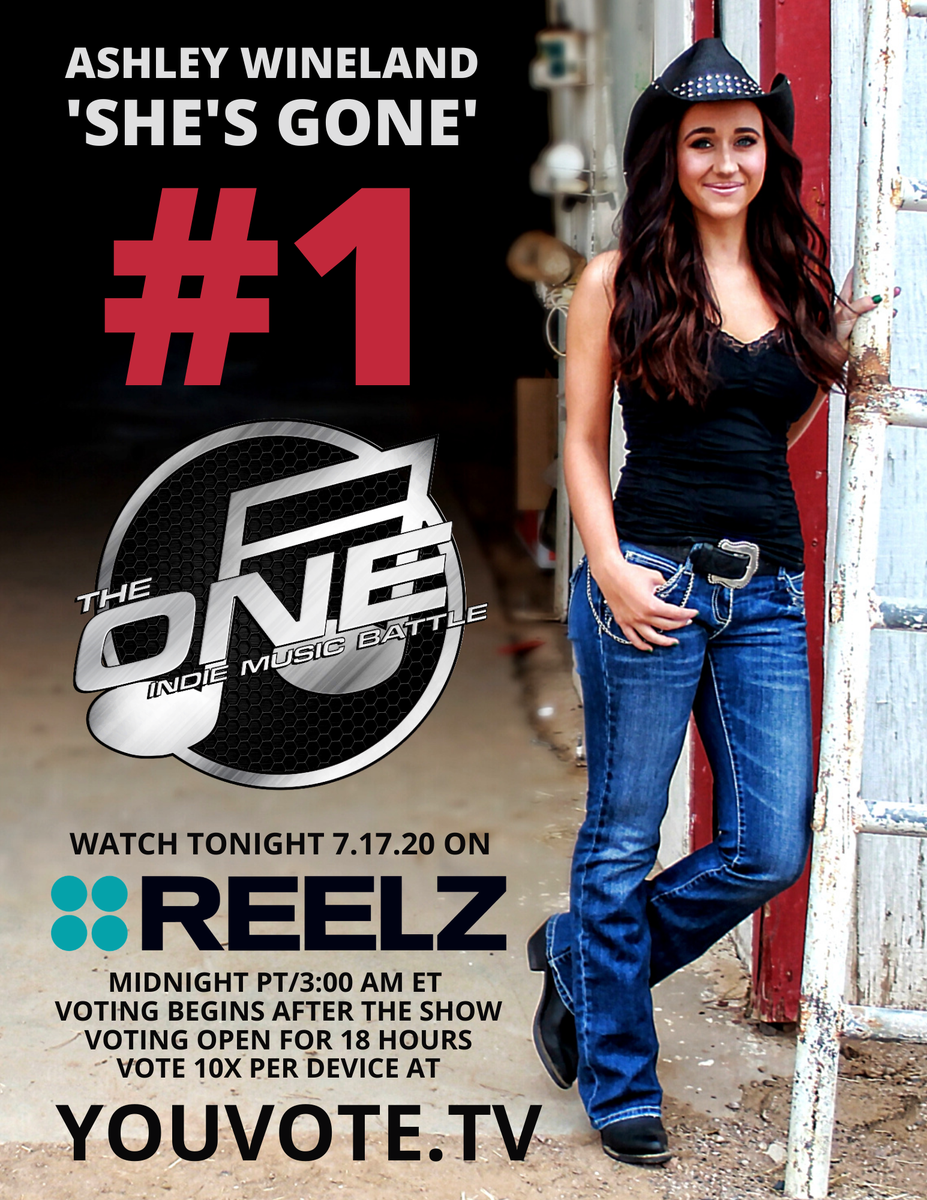 AshleyEWineland's tweet photo. My Video She's Gone is airing again tonight! Let's keep our title of The One! Show and Voting start at 12amPT/3amET & end Sat 5Pm #TheOneIMB #Reelz #countrymusic #petergrimmhats #durangoboots #Nashville https://t.co/PjyiSx1iUr https://t.co/IGnY24cKoN