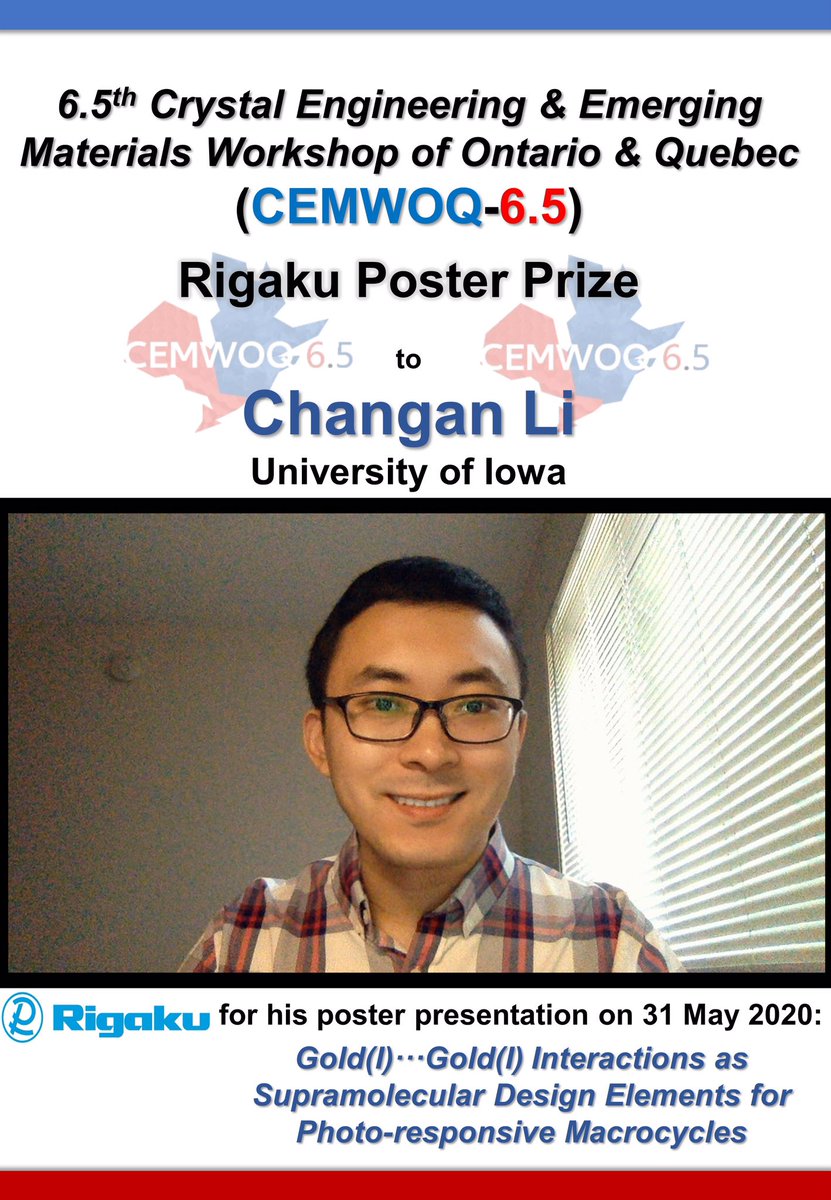 Congrats to @li_changan66 from @uiowa for winning a @rigaku poster presentation prize for his outstanding poster at #cemwoq6p5