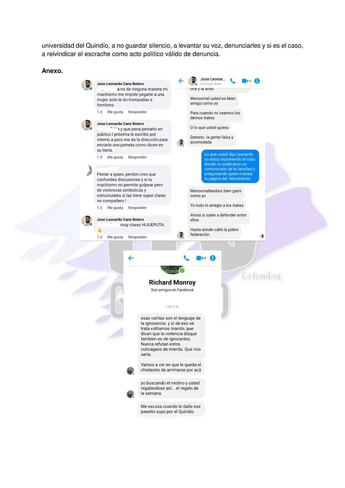 digital_accion's tweet photo. #Denuncia #Mujeres líderes, Estudiantes de la @Uniquindio alertan sobre #ViolenciaDeGénero, lenguaje de odio, intimidaciones y amenazas por parte de los señores José Leonardo Cano y Richard Monroy.
#LasMujeresSeRespetan  #NoMás💪👄 @FEUColombia @FEUQ https://t.co/5vi2hQLSWf