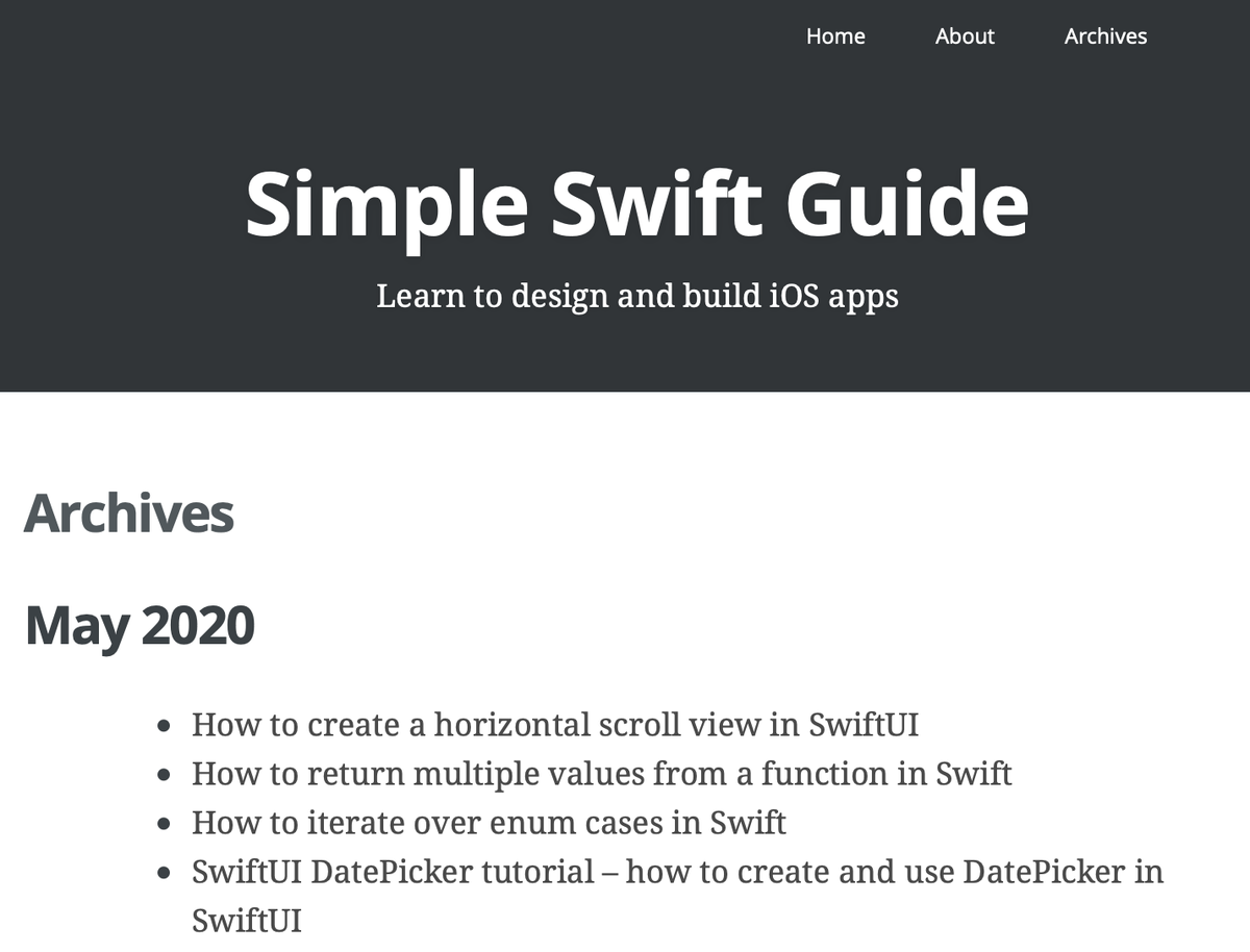theswiftguide's tweet image. I created an archives page listing all tutorials published on my blog, sorted by date. Hopefully it&apos;ll make it easier for you to find older posts! 😊 

➡️ simpleswiftguide.com/archives/