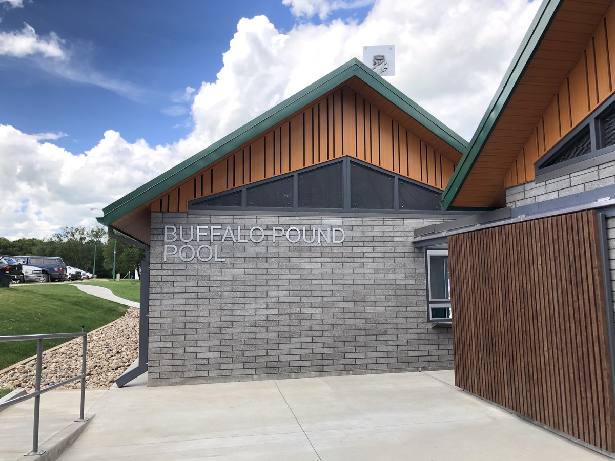 group2arch's tweet photo. Today we celebrate the Grand Re-Opening of the Buffalo Pound Pool. Minister of Parks Culture and Sport @GeneMakowsky provided some enlightened words to the socially distanced attendees at the event. 
@Saskatchewan @Westridge_Const 

https://t.co/7pyu5aYv59 https://t.co/qPchhdWl78