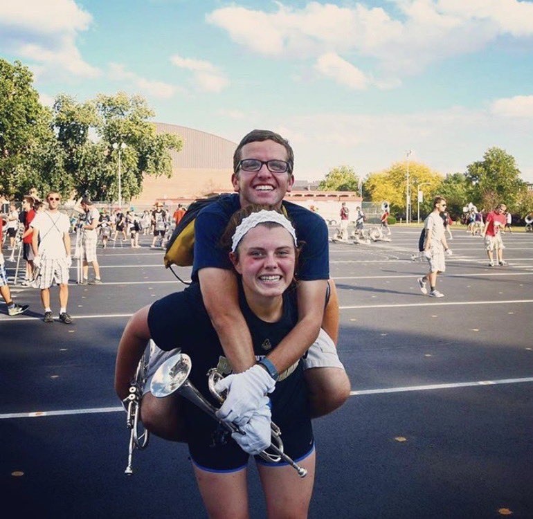 PurdueTPTs's tweet photo. It’s 30 days til band camp, and you know what that means... time to get pumped! To help us, here’s Bobby! An alumni who marched from 2015-2018, his favorite camp memory is when the returning members and SLs march to Hull for the incoming students. It’s always a great surprise! 🎺 https://t.co/6U9VqLDrzx