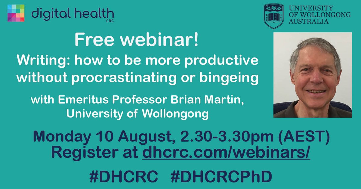 Struggling to get your writing done? Prone to procrastination? Leaving things to the last minute? Join <a href="/brianinthegong/">Brian Martin</a> to learn the path to greater #writing productivity with less stress. Register now zoom.us/webinar/regist… #phdchat #phdadvice #phdforum #phdlife #ecrchat #acwri