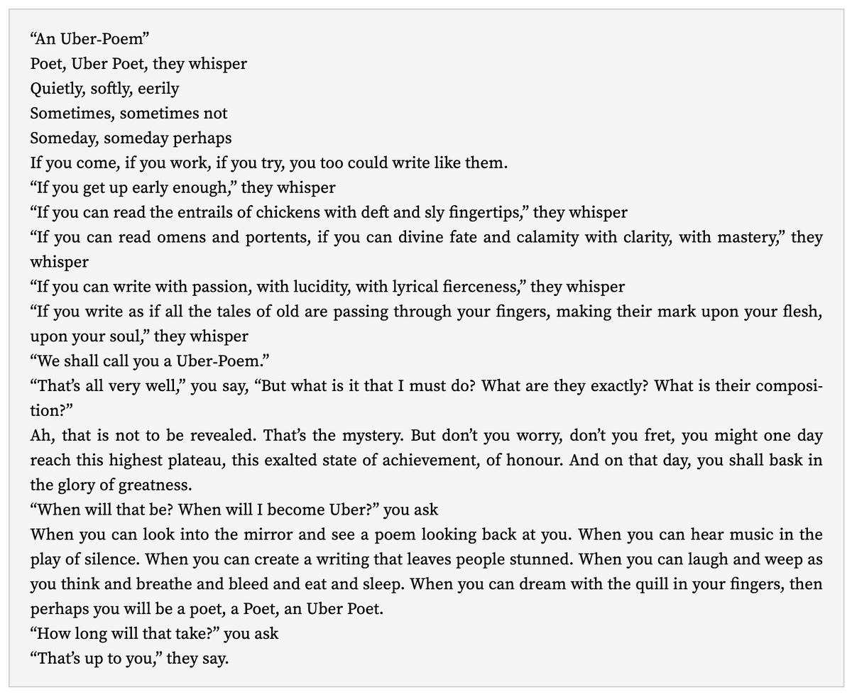 Then again maybe not. Because... Exhibit C: this thing writes poetry. And it's actually not that bad!Implication: if this is version 1, this thing will go on to produce works of beautiful art.So what's next. Philosophy? Surely that's off-limits... https://www.gwern.net/GPT-3#humor 