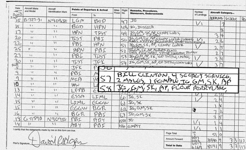 In the early 2000’s, flight logs show that Sarah flew on JE private airplane numerous time. Some of those flights included the presence of Bill Clinton. JE, GM, & SK are their initials.