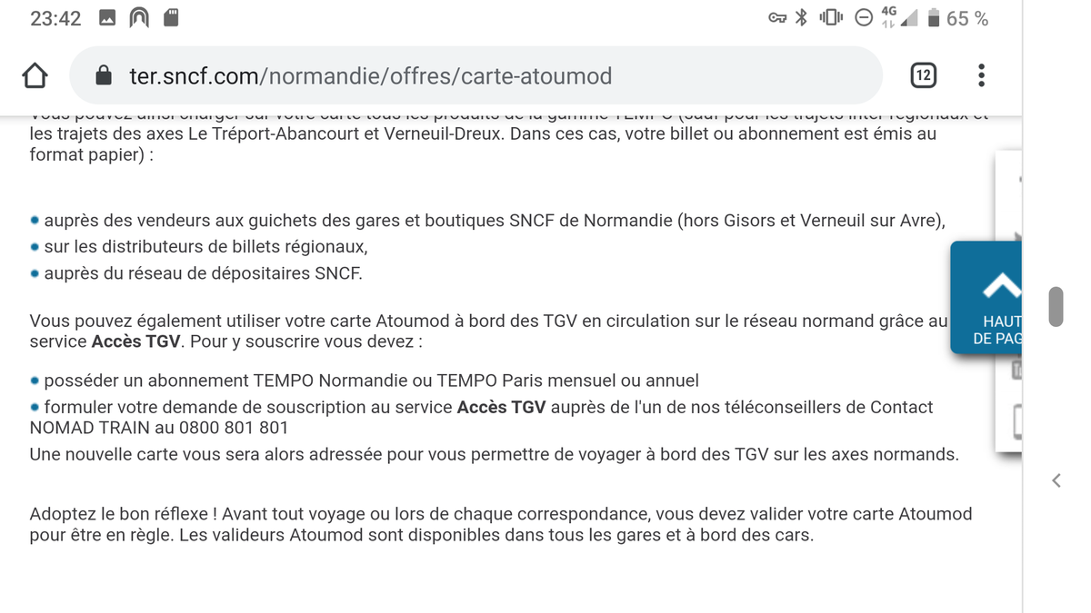 ControleurPM733's tweet photo. @vtik3125 @train_nomad @UsagersSNCF Bonsoir, pour utiliser le TGV sans quitter la Normandie, vous devez prendre une option Accès TGV pour votre @atoumod https://t.co/4ENwEPNz78