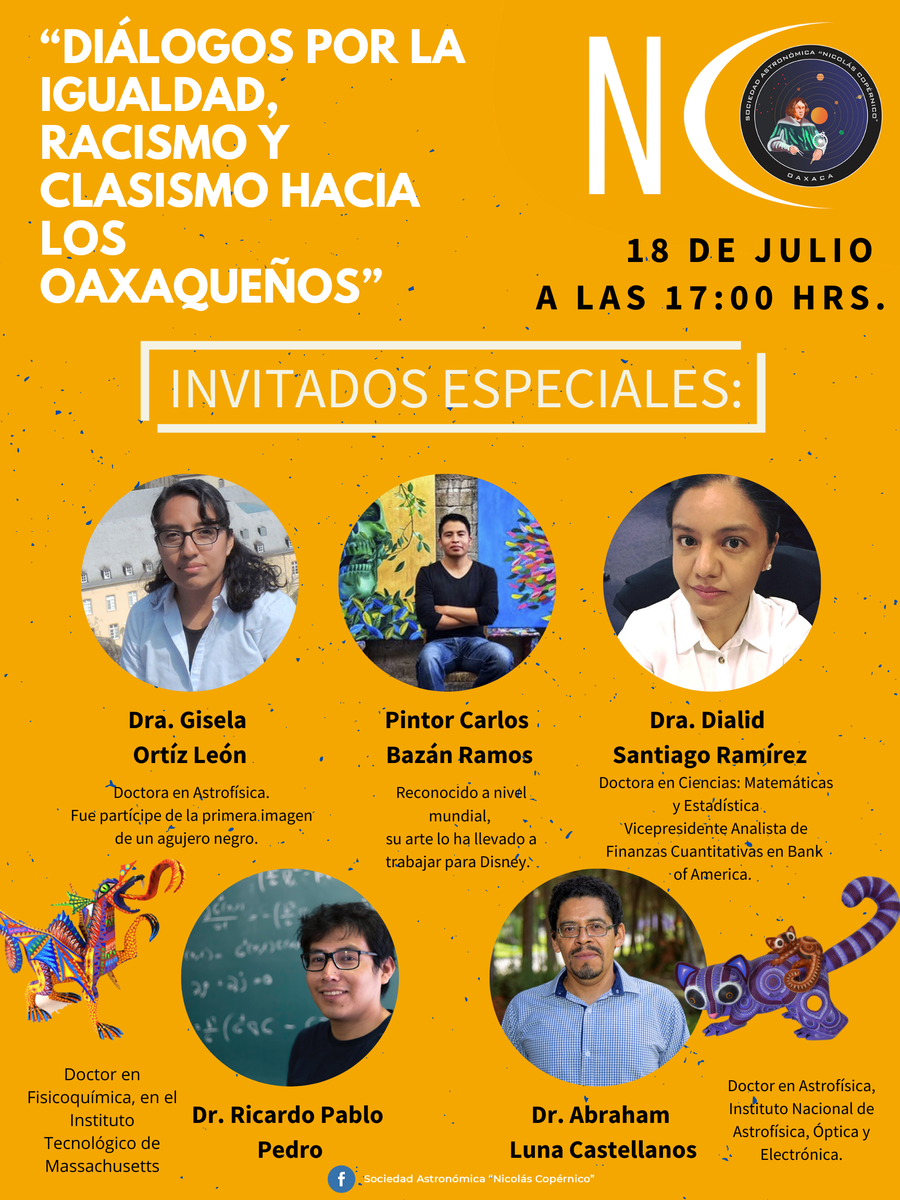 SANC_astro's tweet photo. "Diálogos por la #Igualdad, #Racismo y #Clasismo" 
Mesa redonda virtual en la cuál debatirán y contarán sus experiencias y consejos nuestros invitados, todos originarios de #Oaxaca. Transmisión en vivo: https://t.co/9ibWfOPZD5 

#racismomx #hablemosderacismo #RacismoEnMéxico https://t.co/4Z4ktvK36t