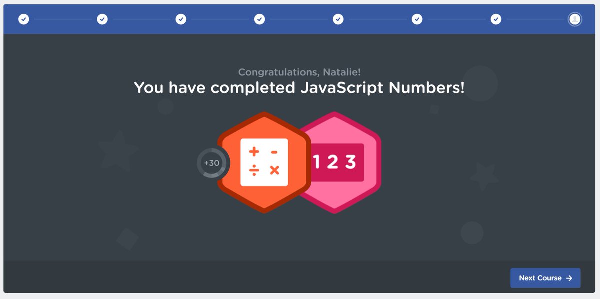 nataliecoder's tweet image. Day 30 of #100 Days of Code
Still going with Javascript every day! Have been using a combination of @freeCodeCamp and @treehouse and am making gradual progress. Also reading A Smarter Way to Learn Javascript by Mark Myers which is definitely helping learn fundamental stuff👍