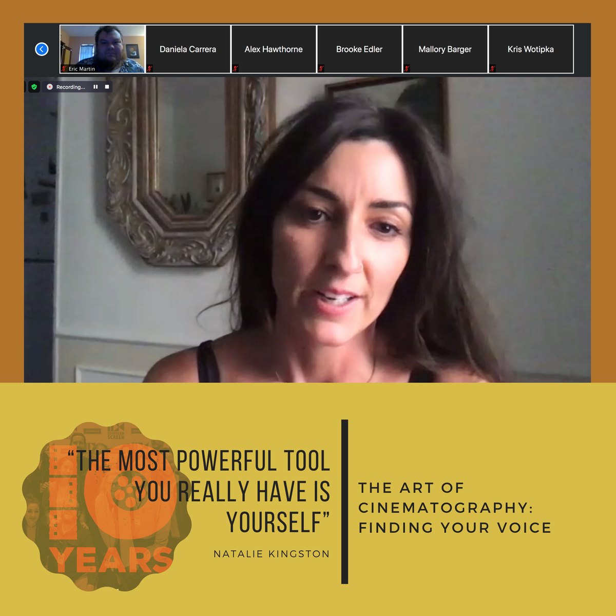 Great turn out and session with Natalie Kingston on Tuesday. She said: "The most powerful tool you really have is yourself".

The next session is on Tuesday with Darcy McKinnon. Register here: eventbrite.com/e/southern-scr…