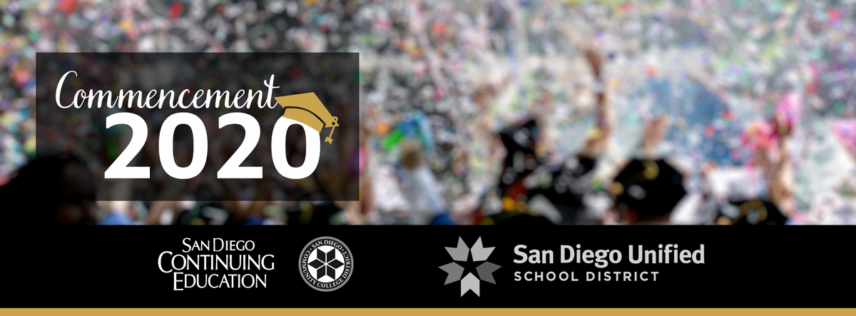 SDCCEEDU's tweet photo. LIVE NOW! Welcome to San Diego Continuing Education and San Diego Unified School District 2020 Virtual Ceremony: https://t.co/Ptb1CddtBR @sdschools #SDCEGRAD https://t.co/yuVvlXXJRd