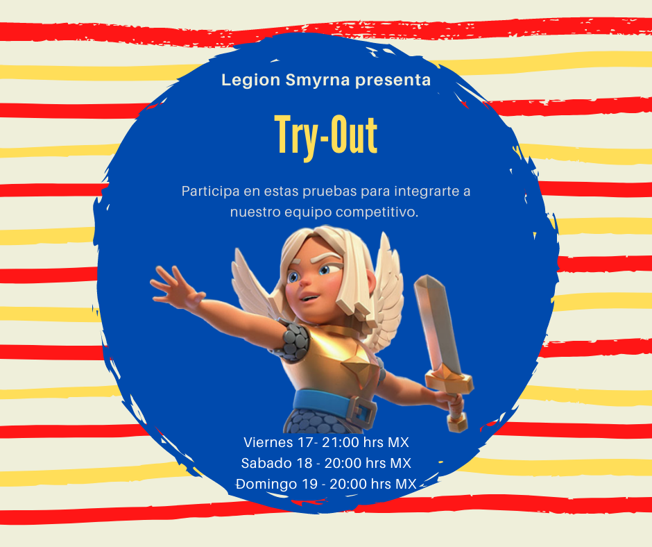 Legión Smyrna te invita a formar parte de nuestro próximo Rooster oficial- Las pruebas serán en horarios de mexico y serán transmitidas por la pagina oficial. 
Comenta con el #TryoutSmyrna y mándanos MD para participar. <a href="/CR_JoseGuevara/">José Guevara</a>