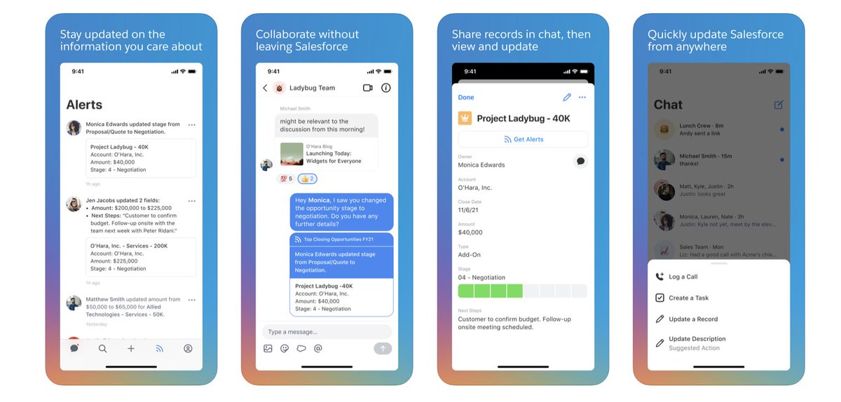 Benioff's tweet photo. Salesforce Anywhere keeps everyone up to date &amp; centralizes communication &amp; collaboration inside the world’s #1 CRM. Now a users can change a deal status immediately alerting the rest of the account team, who can respond to offer support on next steps. https://t.co/gR88sycZHU https://t.co/KWK5RWeyZY
