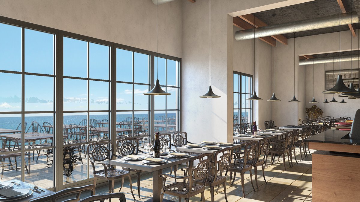 radoyeeaah's tweet photo. Rendering for a restaurant in #Budva which I did in my spare time recently. I did #rendering and #postproduction, but also #3D modeled the chairs, tables, sofa, lights, windows etc. #Architecture #3DSMax #Vray #Photoshop #Archviz #3Dmodeling https://t.co/gZR69ySuLH