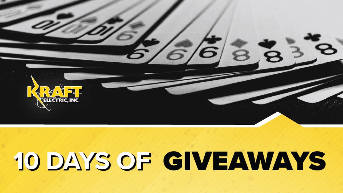 KraftElectric1's tweet photo. Get ready! This week we sent playing cards to our customers for our 10 Days of Giveaways contest! Want to join the fun? DM us and we will give you a playing card. Check FB and Instagram July 22-31 to see if your card was drawn! See FB for details. #KraftElectric #FridayFeeling https://t.co/6FSRLRG4QC