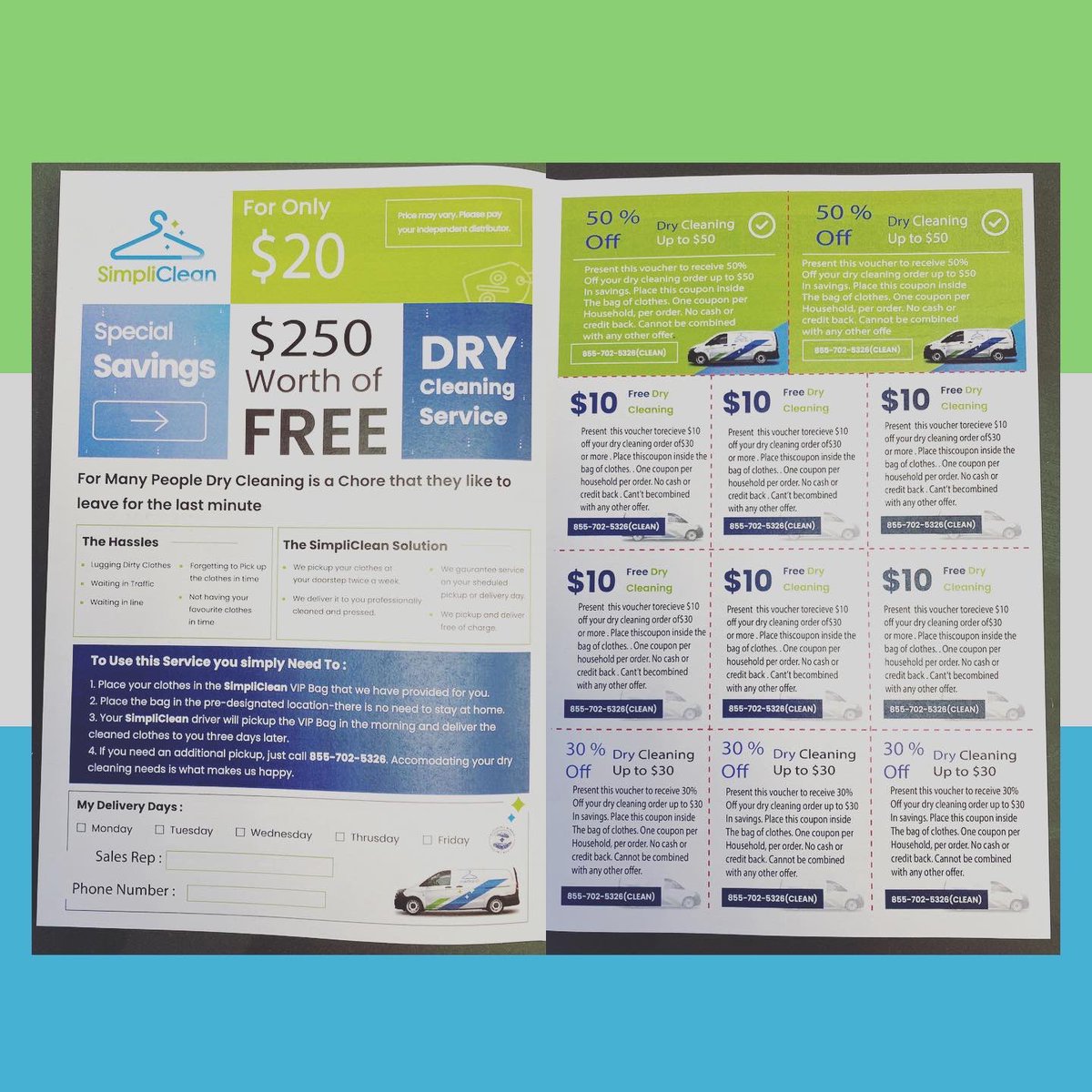 SimpliCleanUS's tweet image. Introducing the #GreenBook 📖 , more than $250 worth of savings for all your #DryCleaning needs . 🧼 
Get one from your #SMPCLN Representative today !!! 🚐 

#savings #couponbook #deals #SimpliClean