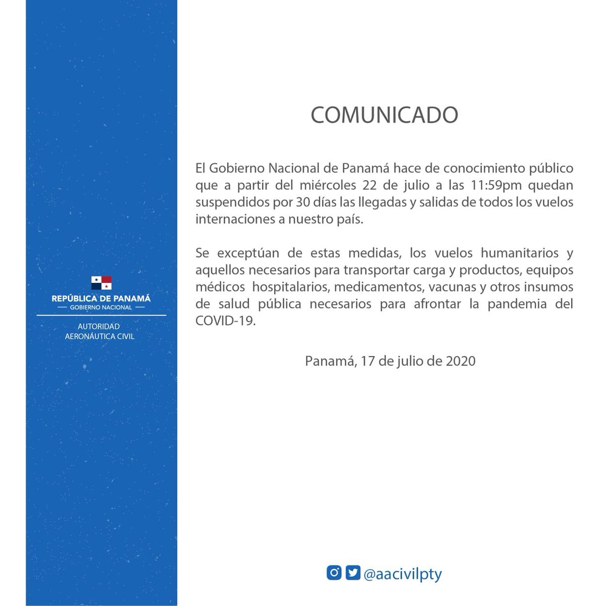 aacivilpty's tweet photo. - COMUNICADO - Extensión de la suspensión de vuelos internacionales. Información en Gaceta oficial. https://t.co/KwvURn7tjd