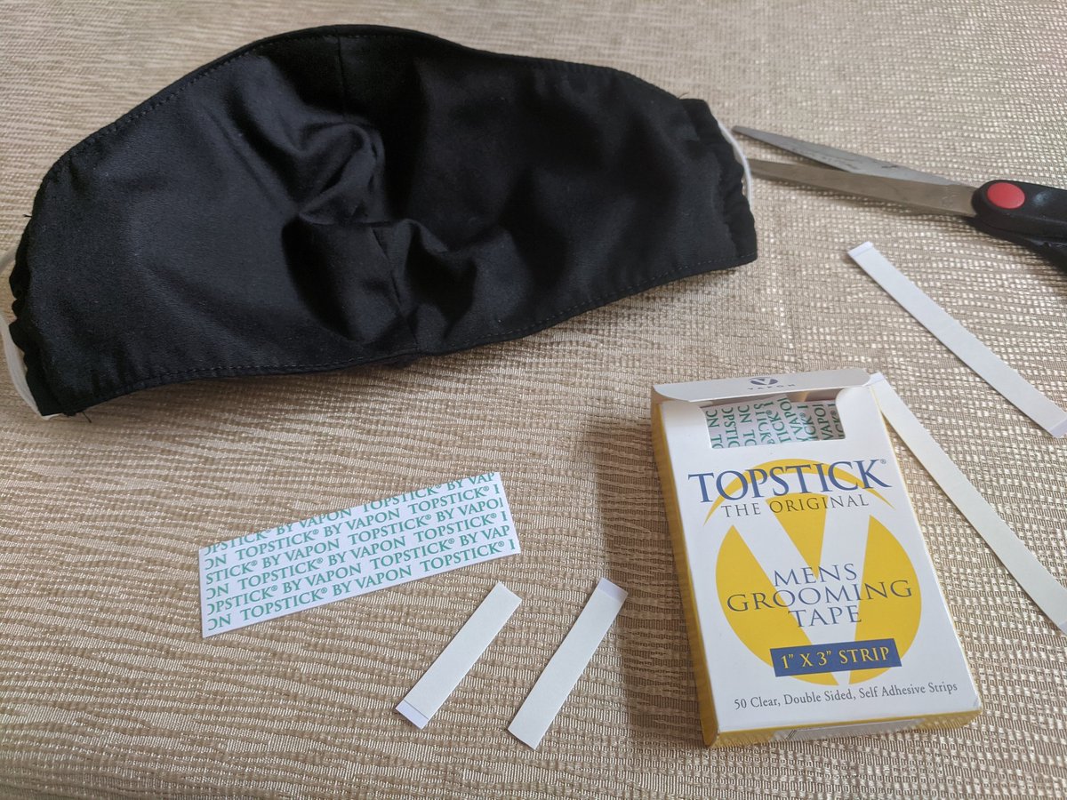 Flyfisher6869's tweet photo. To minimize my glasses fogging, I use Topstick, double sided tape. I cut a long strip or cut that strip in half and place along the inside of my mask along the top only. Night and day prevention from fogging. #wearamask #preventcovidspread #doyourpart https://t.co/5wKwhCmV59