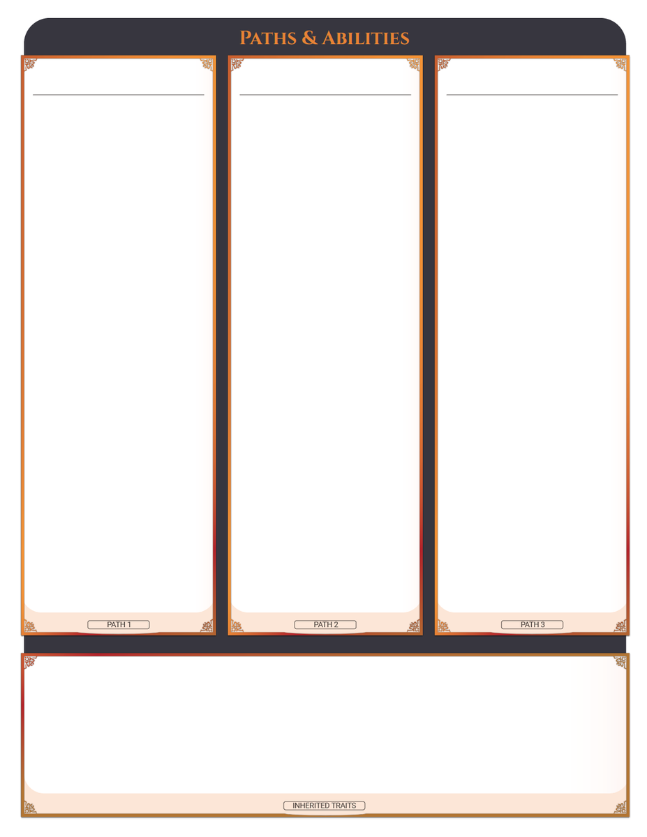 SmunchyGames's tweet image. Wow! @adamcbassett did such a fantastic job on the @PathsRPG character sheets. 🤯🤯🤯🤯 #pathsrpg #ttrpg #rpg #worldbuilding #WritingCommunity