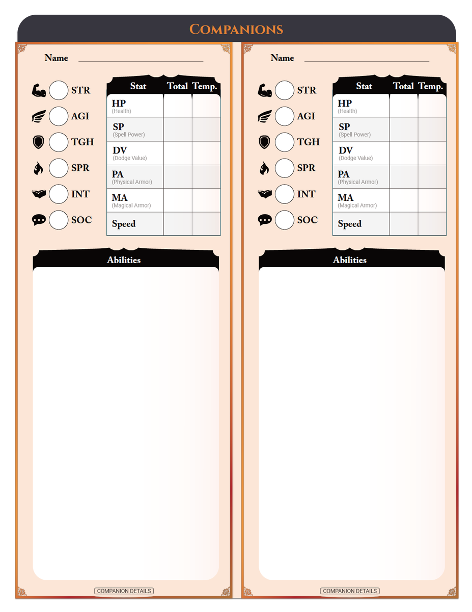 SmunchyGames's tweet image. And Companions! #ttrpg
#RPG #pathsrpg #worldbuilding #WritingCommunity